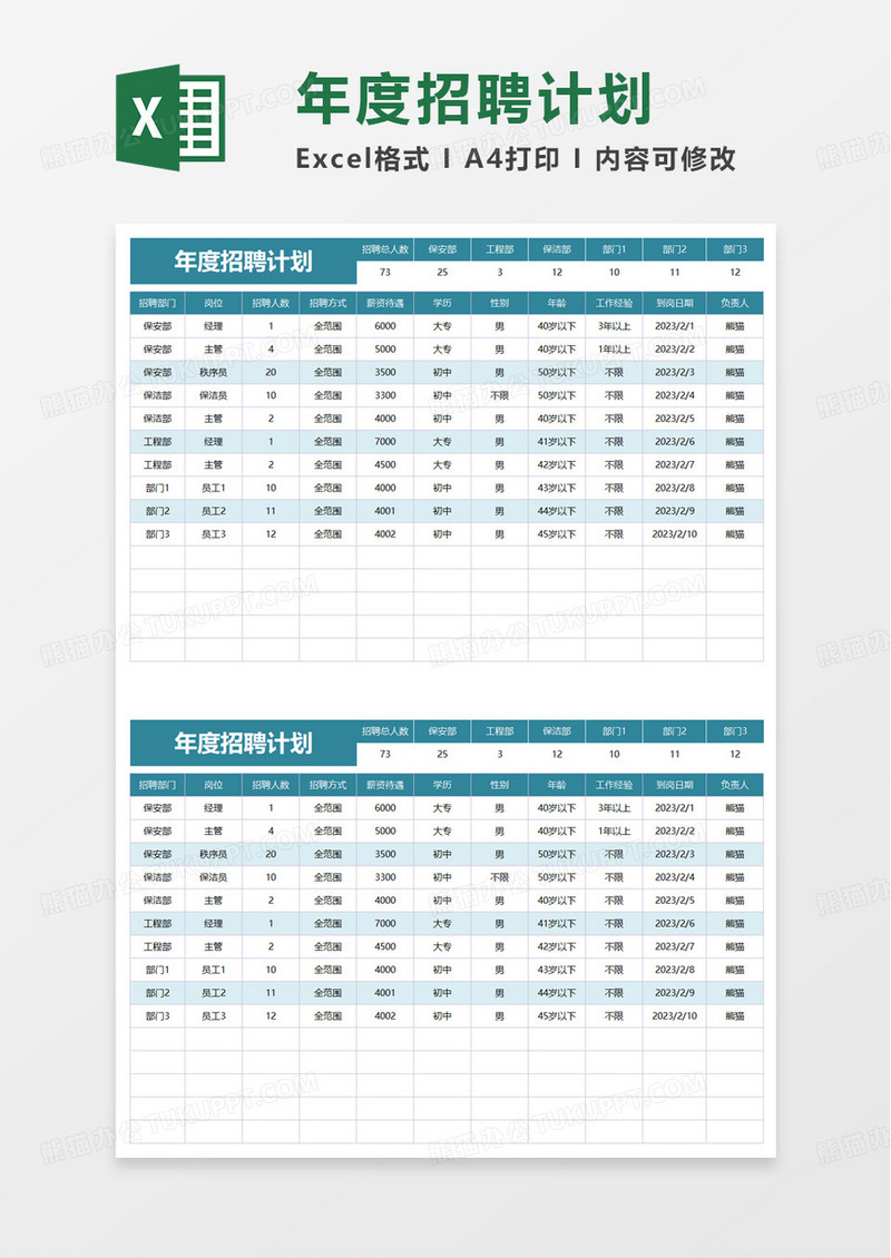 年度招聘计划excel模板