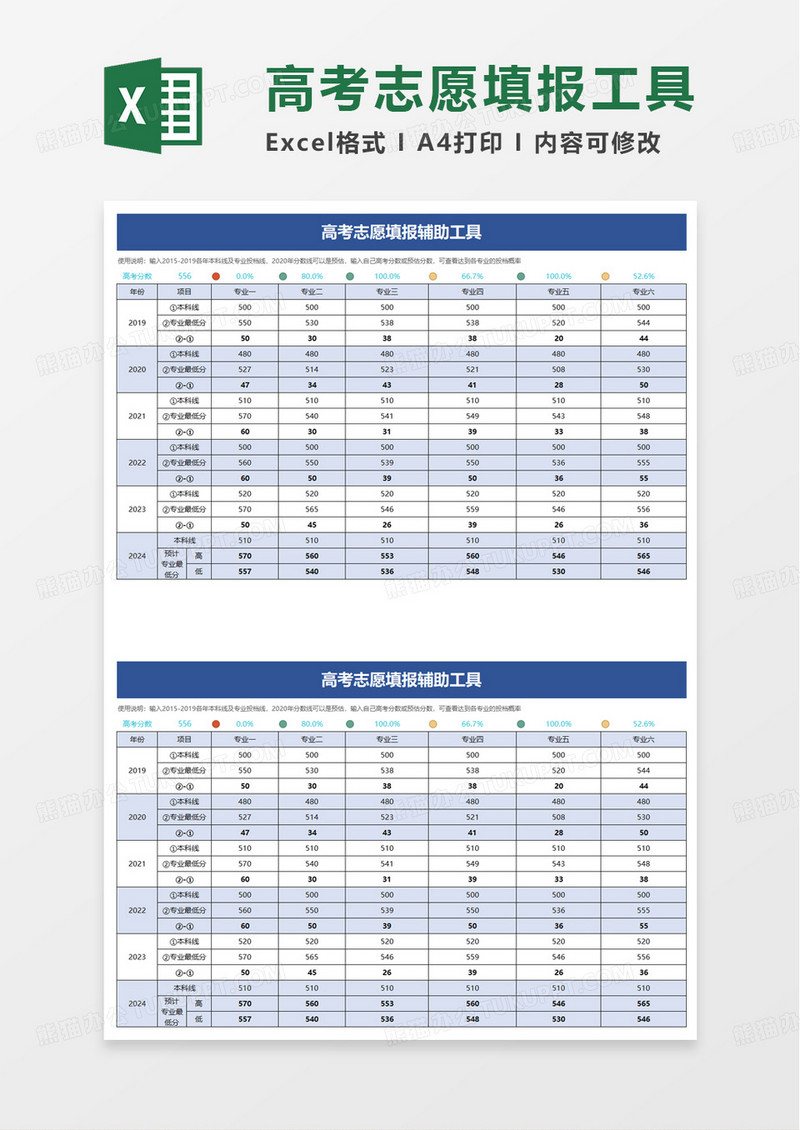 通用实用高考志愿填报辅助工具excel模板