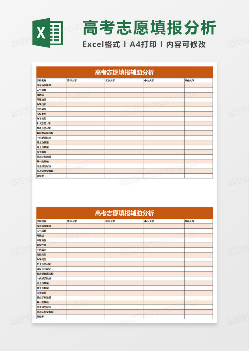 高考志愿填报辅助分析excel模板