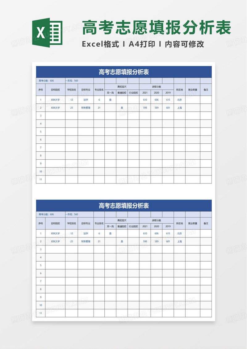 实用高考志愿填报分析表excel模板