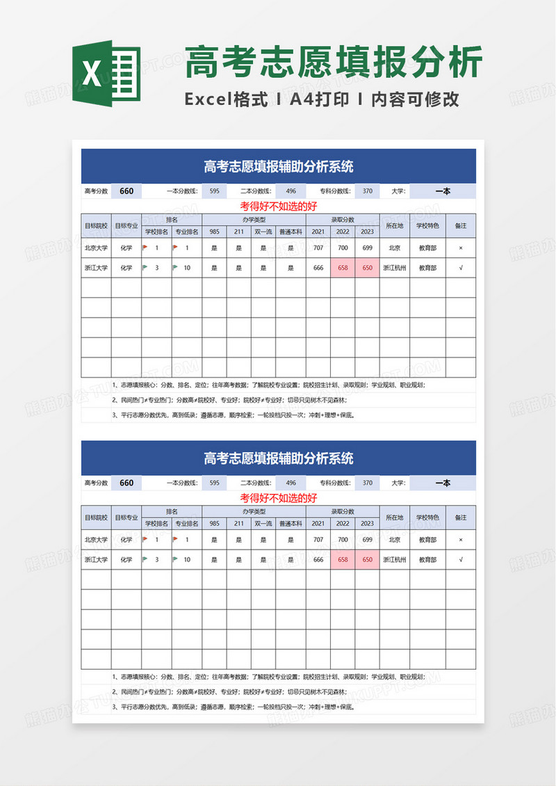 高考志愿填报辅助分析系统excel模板