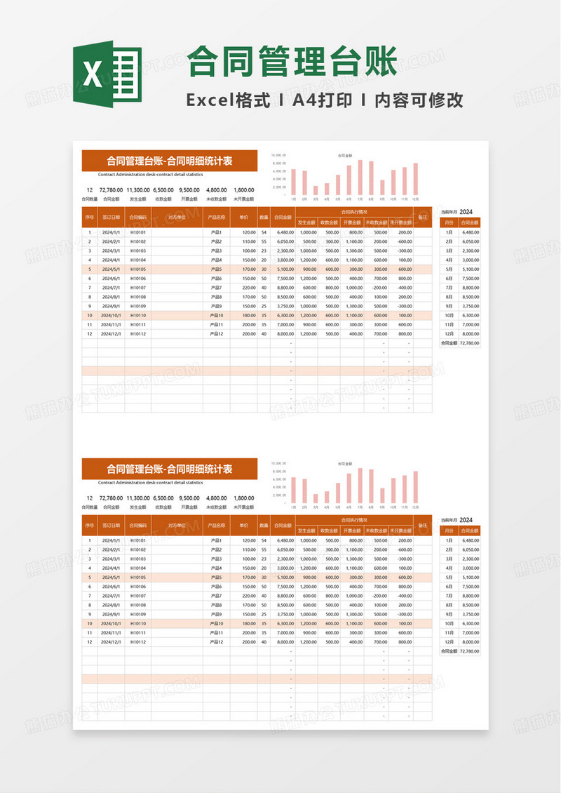 合同管理台账-合同明细统计表excel模板