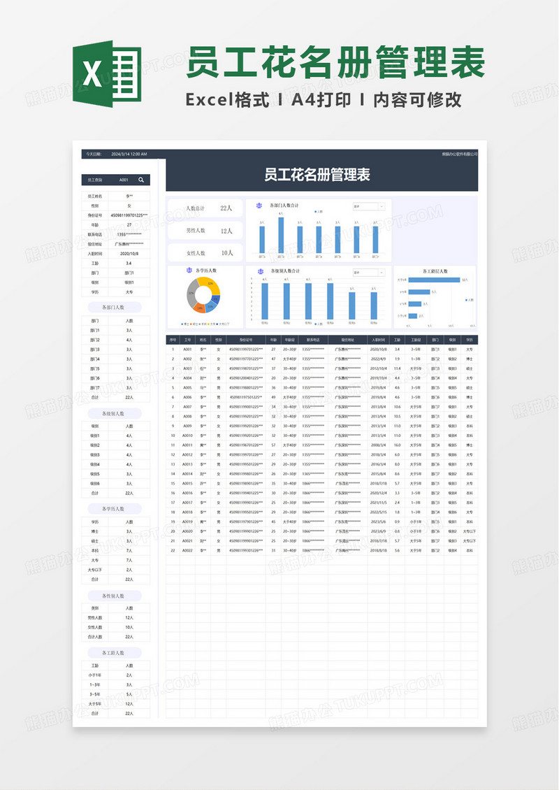 通用员工花名册excel模板