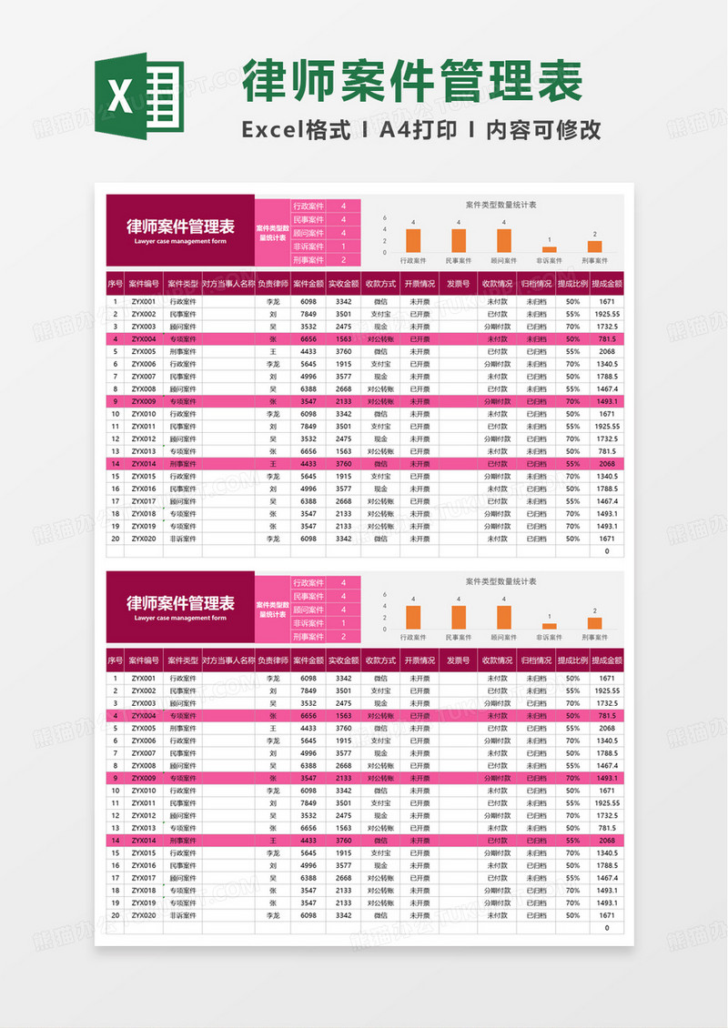 律师案件管理表excel模板