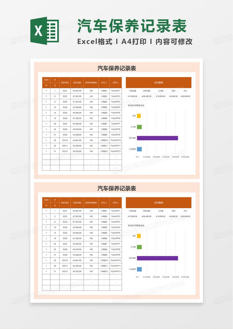 公司汽车保养记录表excel模板