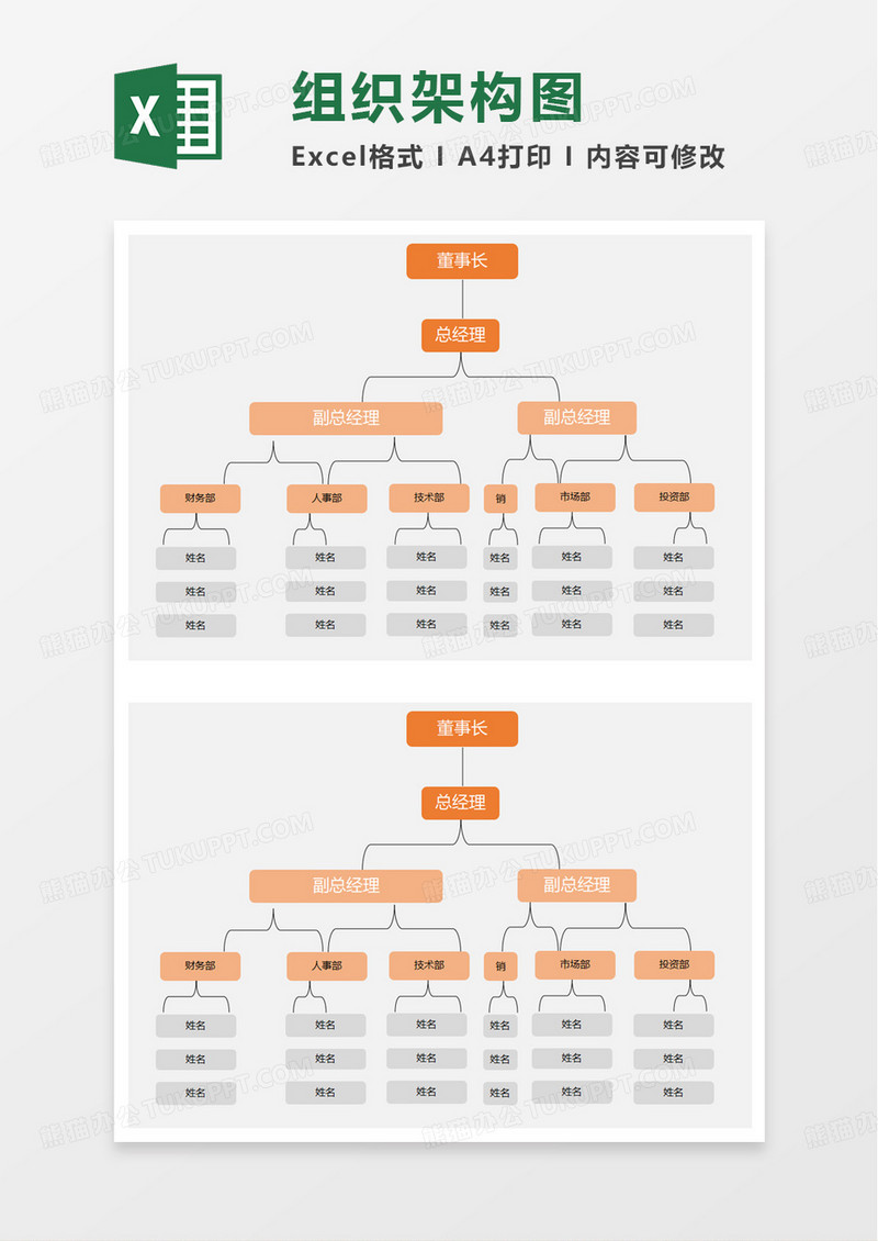 橙色简洁组织架构图excel模板
