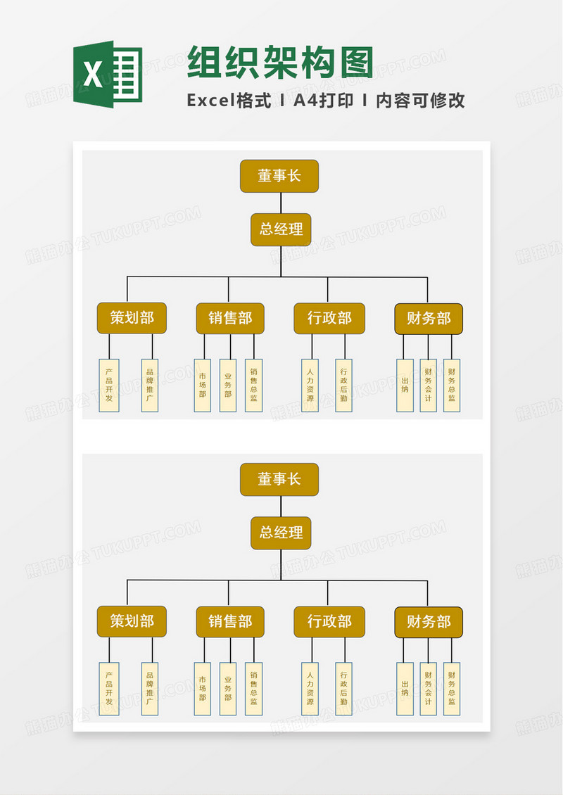 通用商务风公司组织结构图excel模板