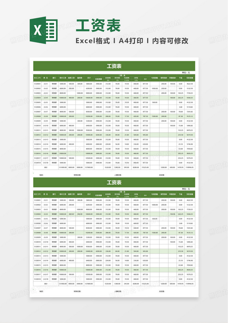 工资表个税扣除自动计算excel模板