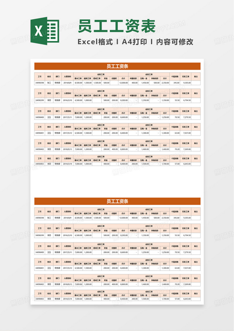 员工工资条个税自动计算excel模板