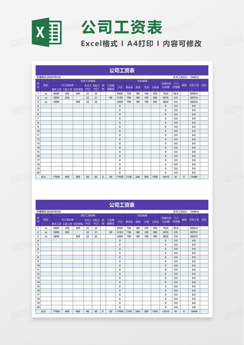 商务工资表自动计算excel模板