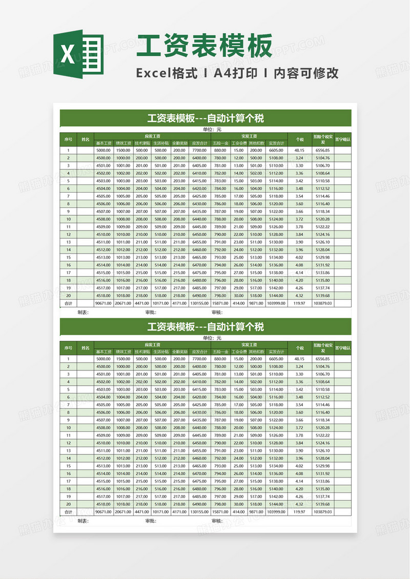 工资计算表模板excel模板