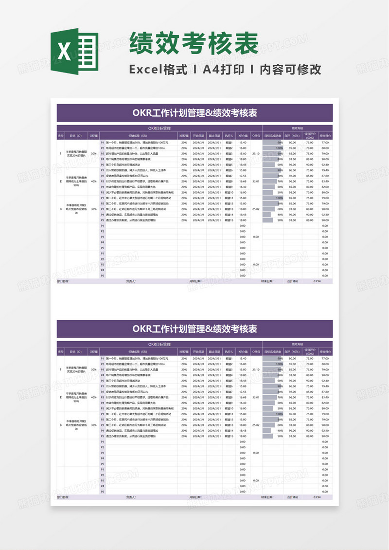 绩效考核管理excel模版