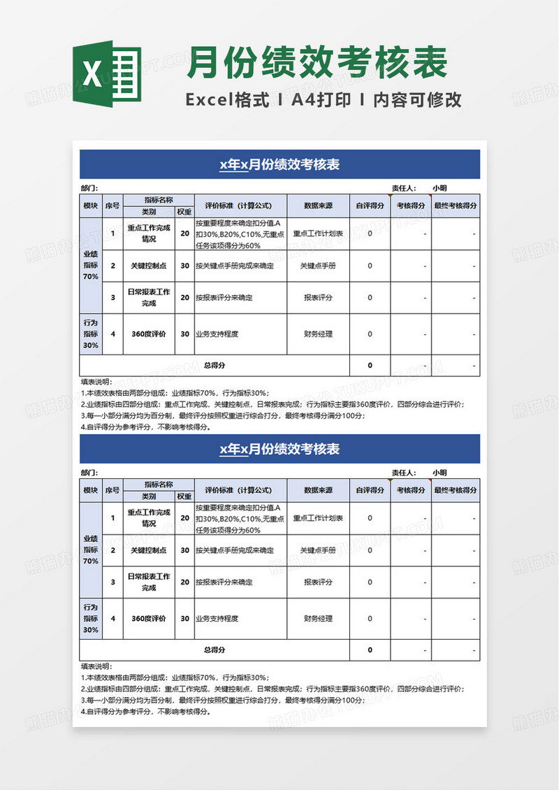 绩效考核方案excel模版