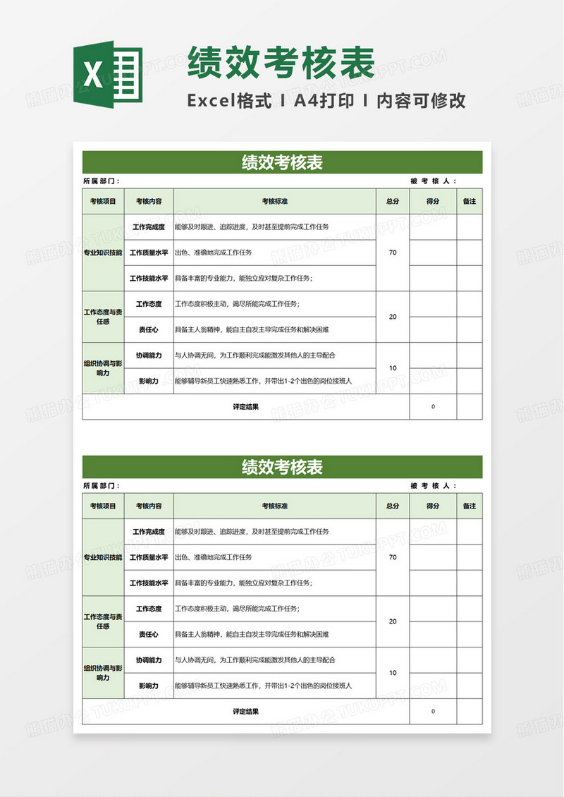 简洁简约绩效考核表excel模版
