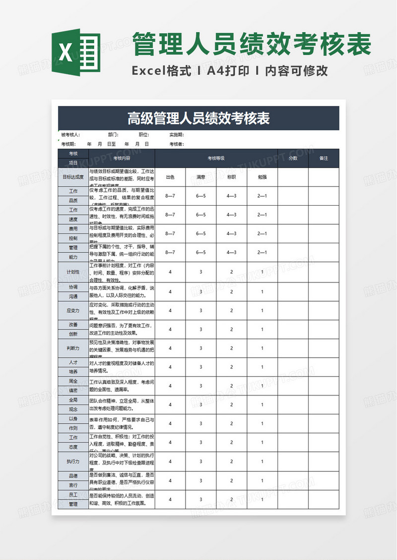 简单实用绩效考核表excel模版