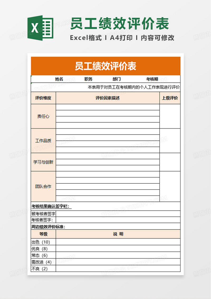 通用员工绩效评价表excel模板