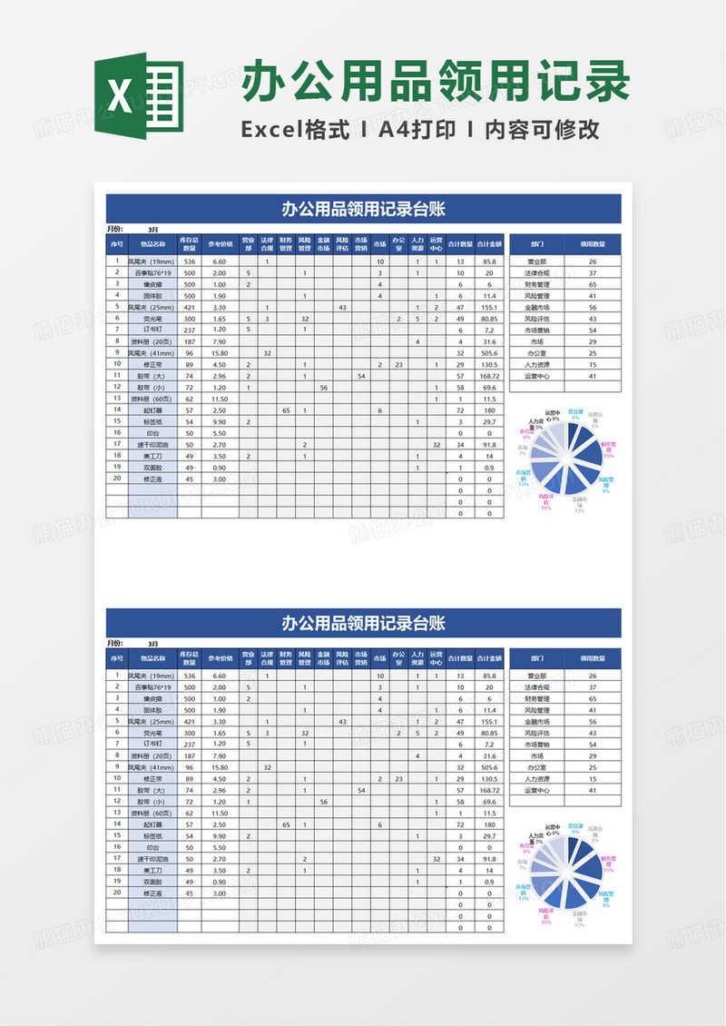 办公用品领用记录台账excel模板