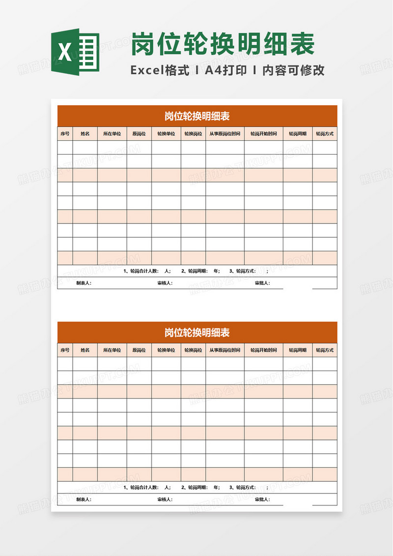 关键人员轮岗明细表excel模板