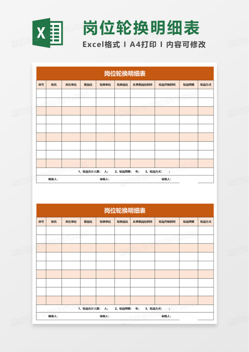关键人员轮岗明细表excel模板