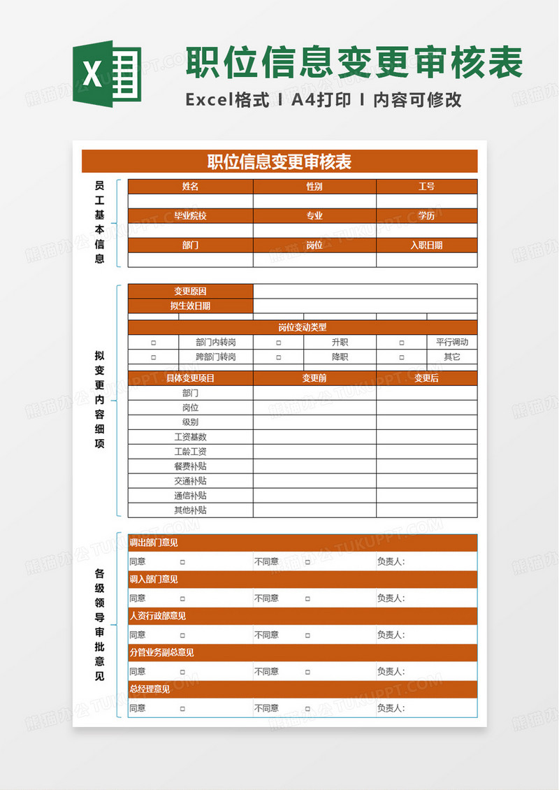 职位信息变更审核表excel模板