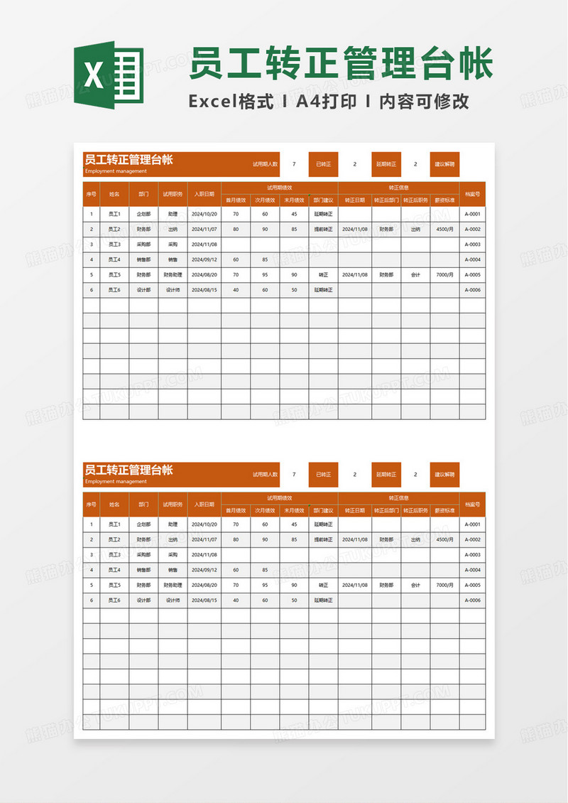 员工转正管理台帐excel模板