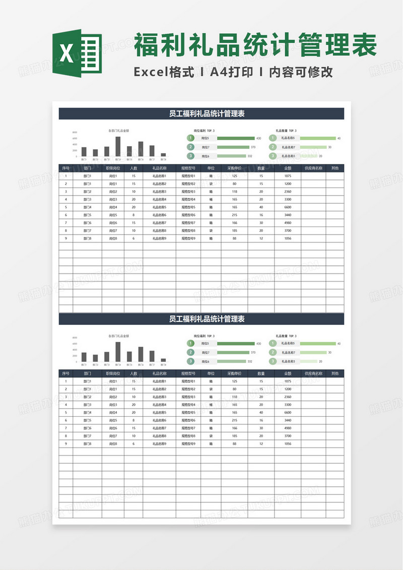 员工福利礼品统计管理表excel模板