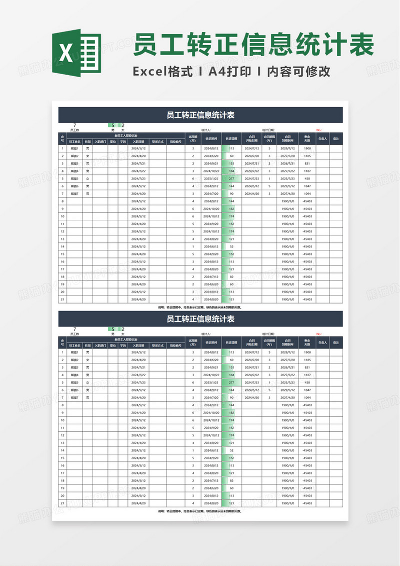 员工转正信息统计表excel模板