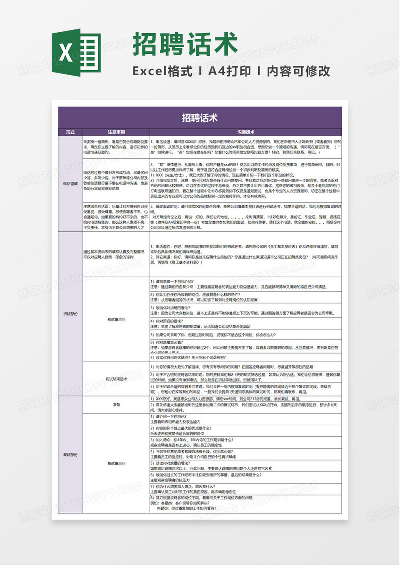 企业招聘话术excel模板