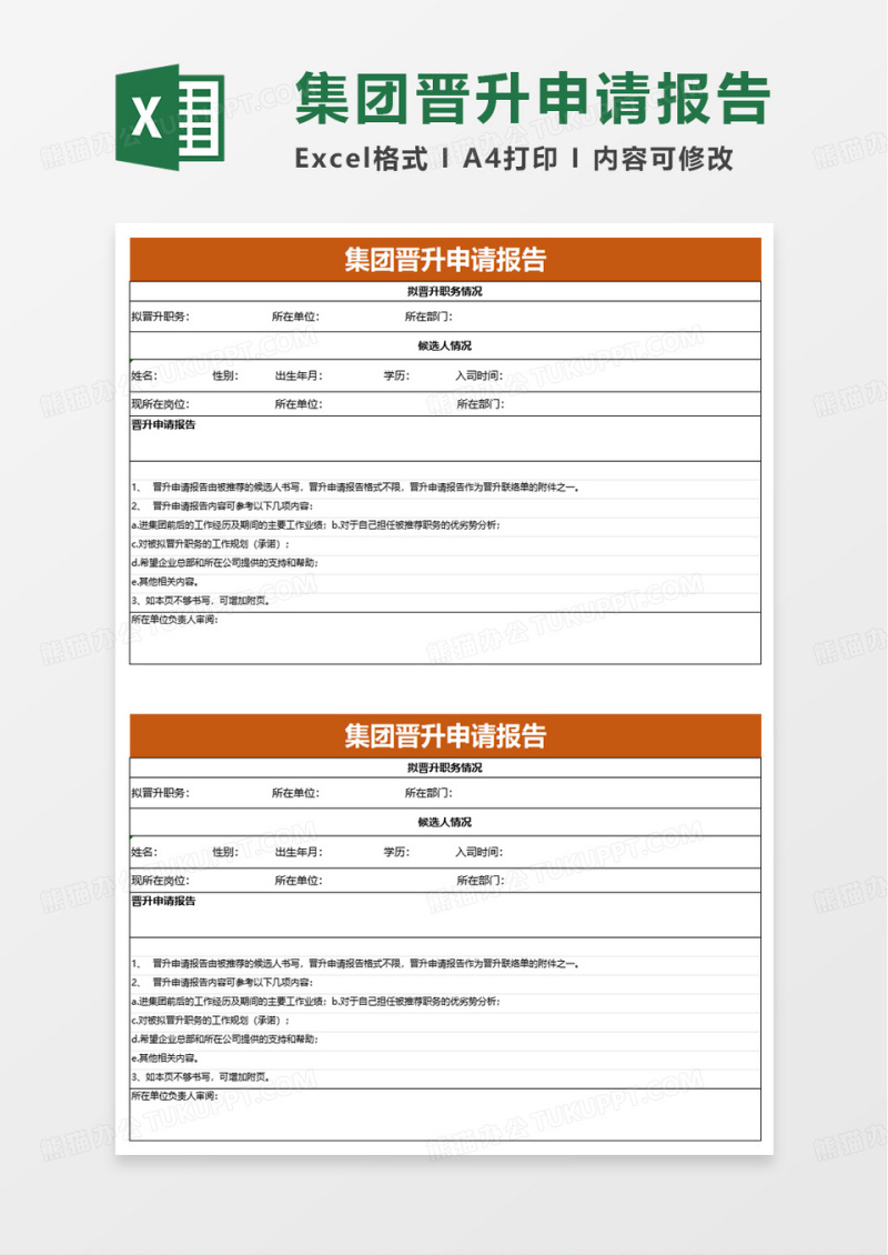集团晋升申请报告excel模板