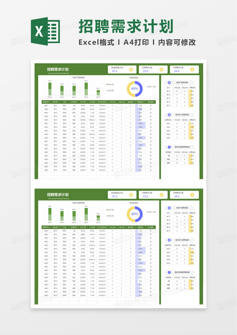 简洁通用招聘计划excel模板