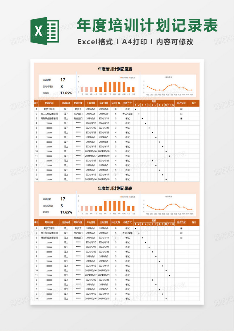 年度培训计划记录表excel模版