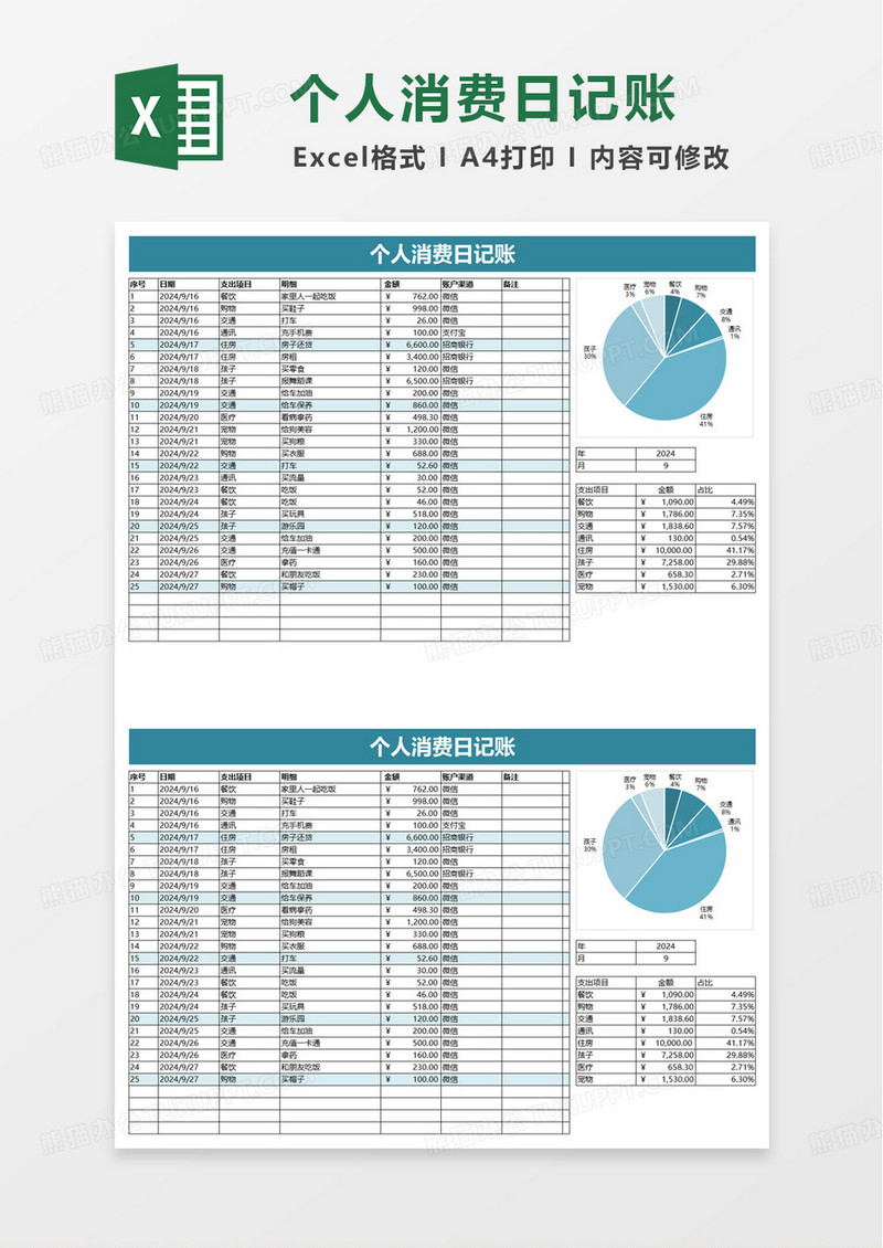 个人消费日记账excel模板