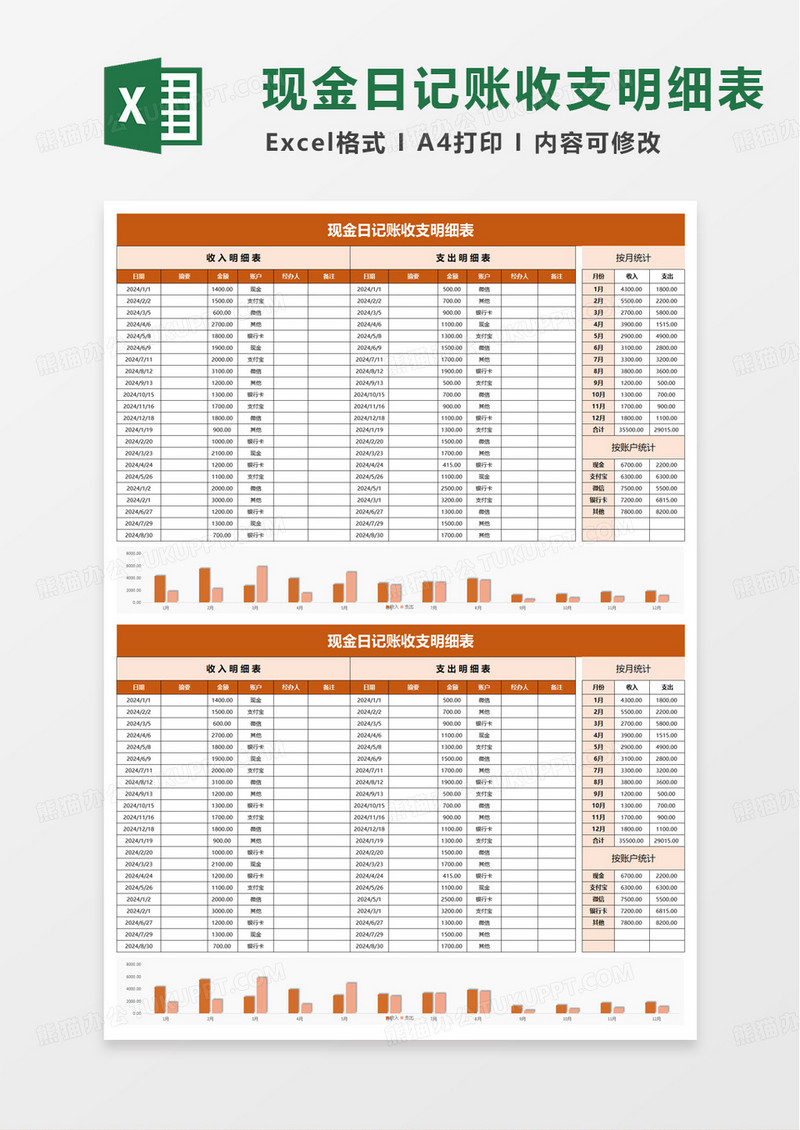 现金日记账收支明细表excel模板