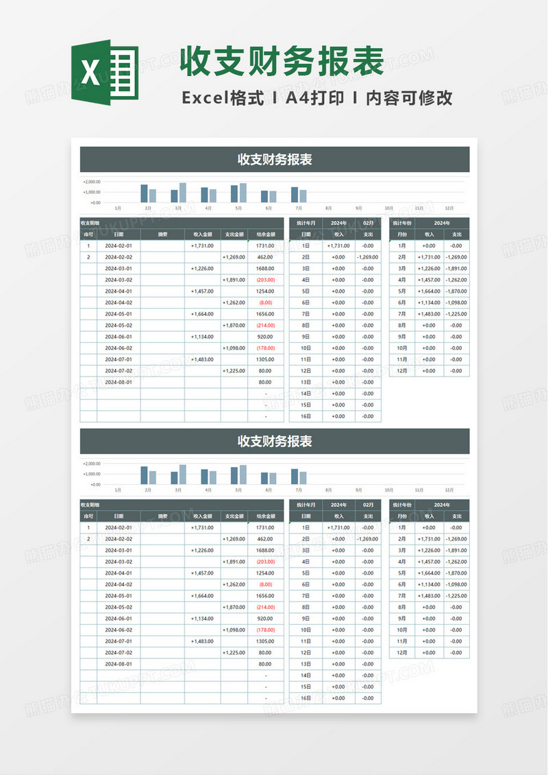 简洁通用实用收支财务报表excel模板