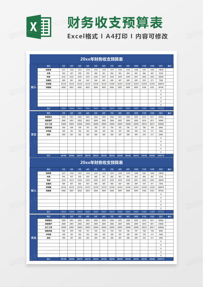 财务年度收支预算表excel模板
