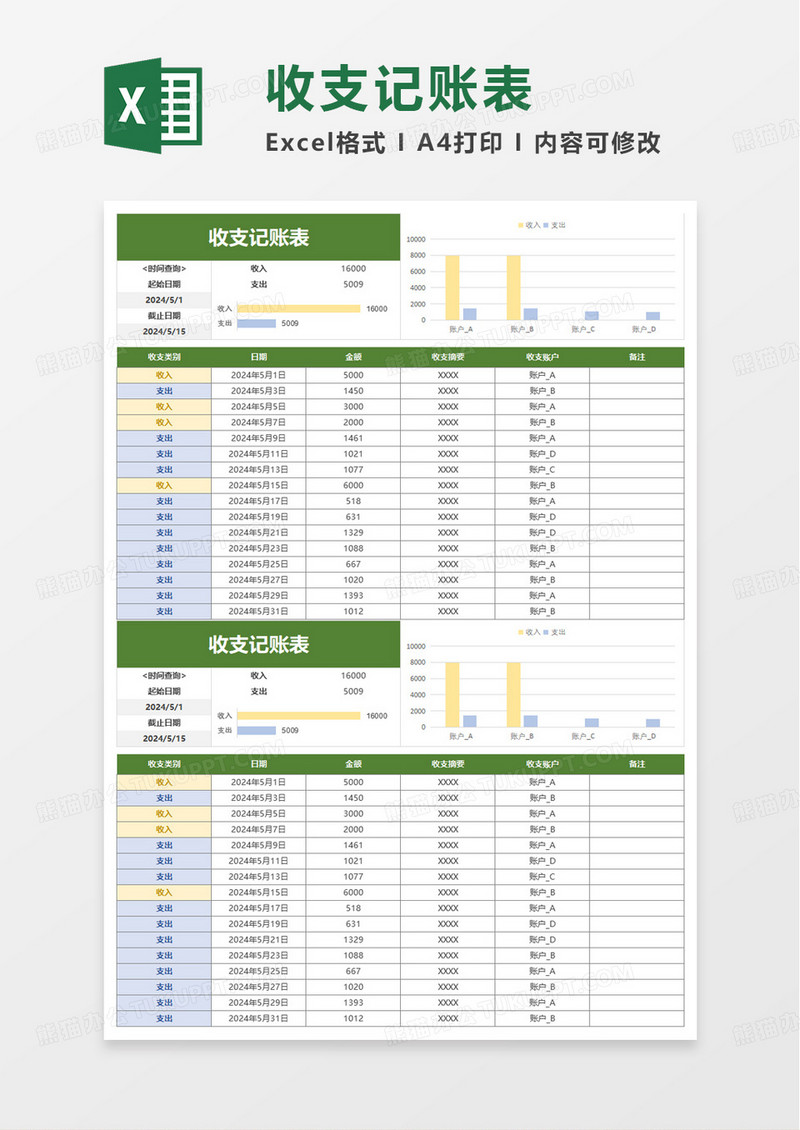 收支记账表excel模版