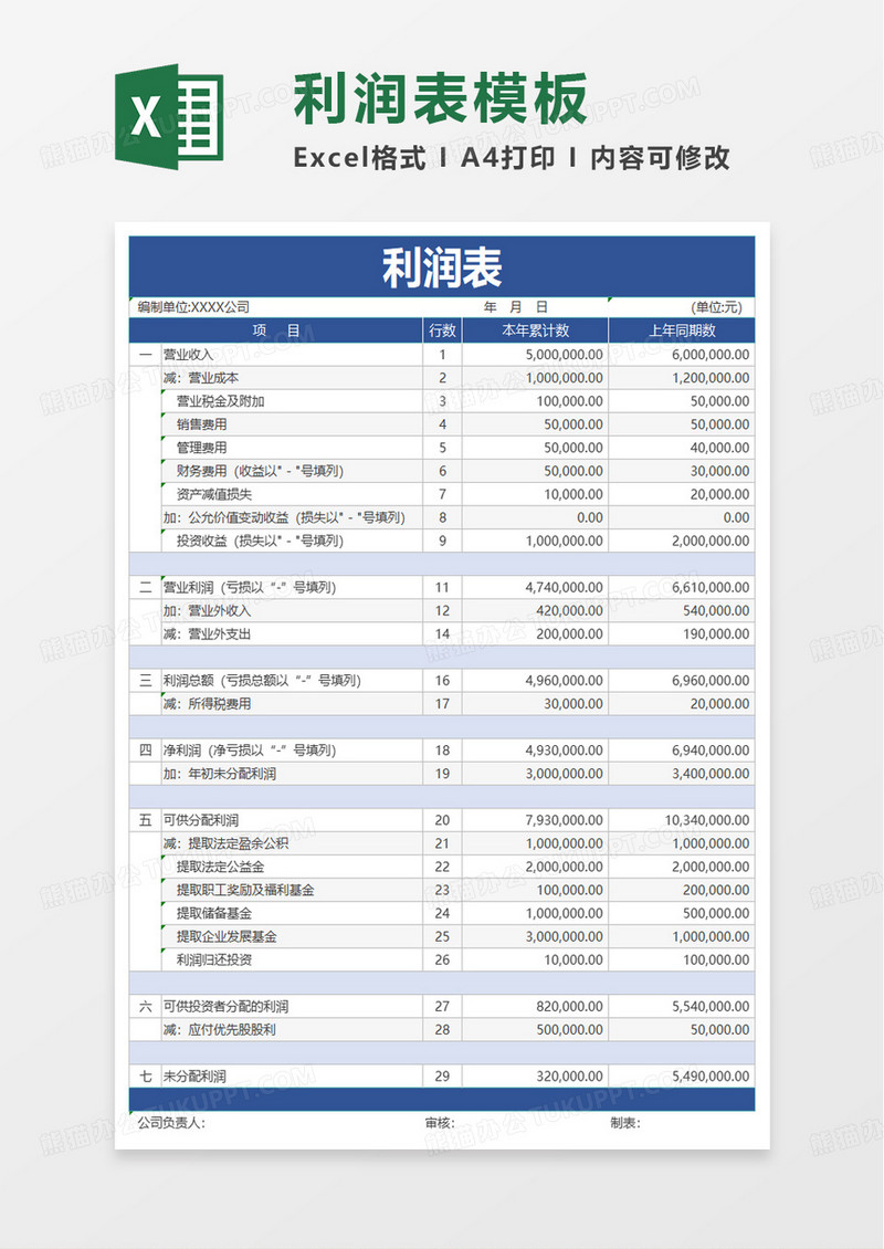 简洁财务利润表excel模板