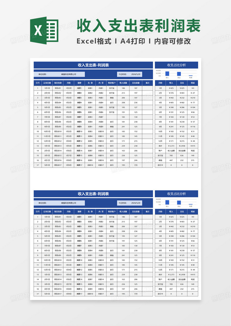 收入支出表利润表excel模板