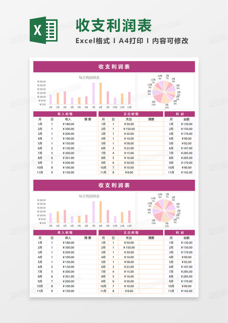 通用实用收支利润表excel模板