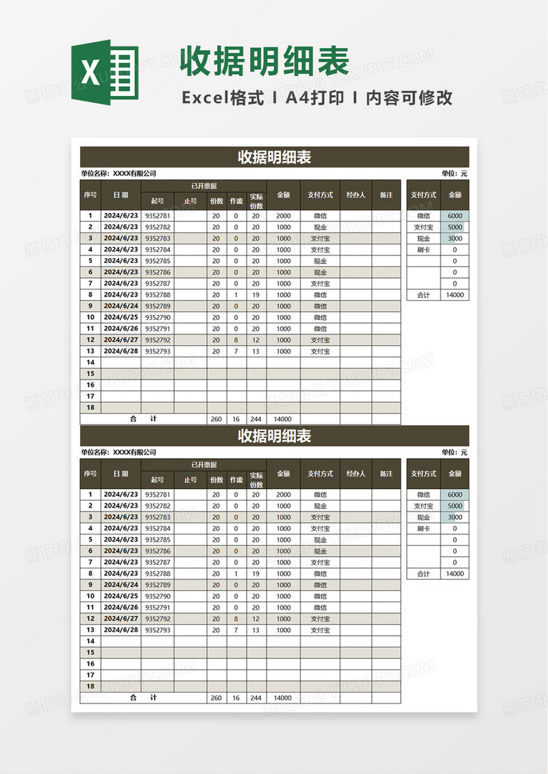 发票明细表excel模板