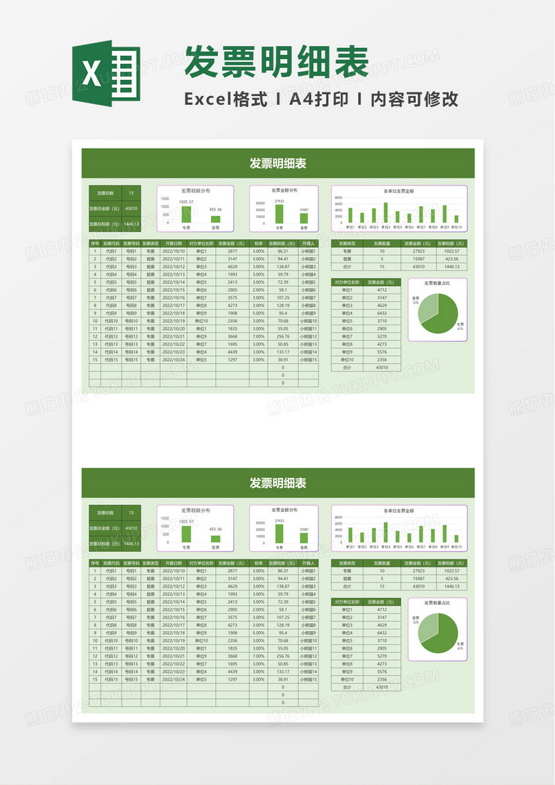 自动统计发票明细表excel模板