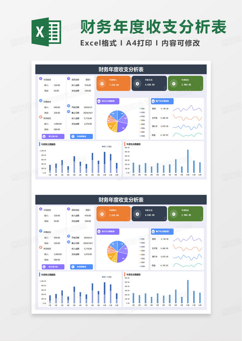财务年度收支分析表excel模板