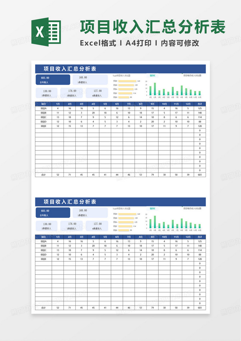 项目收入汇总分析表excel模板
