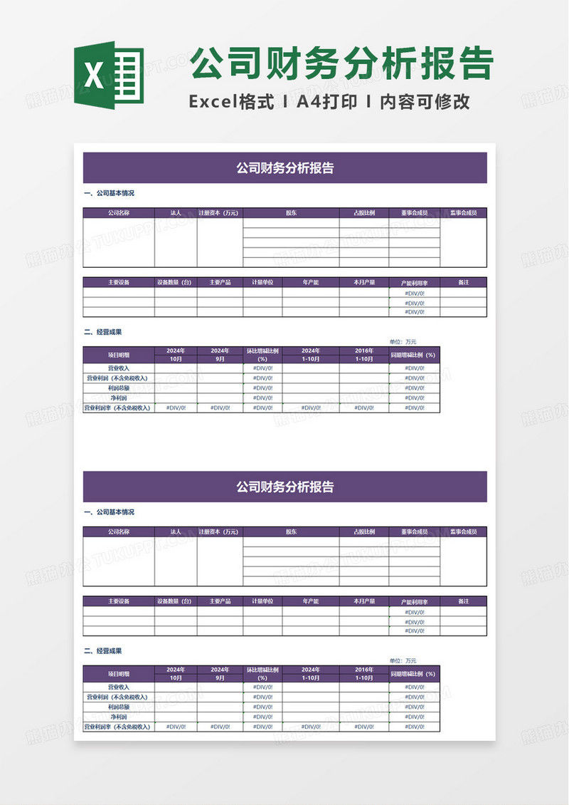 财务全套分析报表excel模板