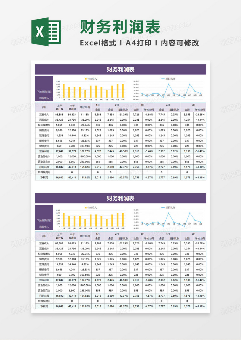 通用简约财务利润表excel模板