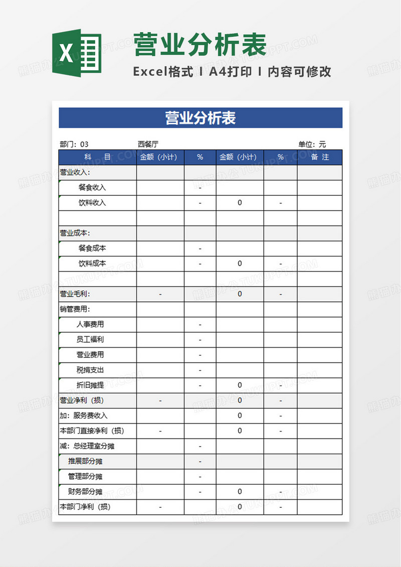 财务营业分析表excel模板