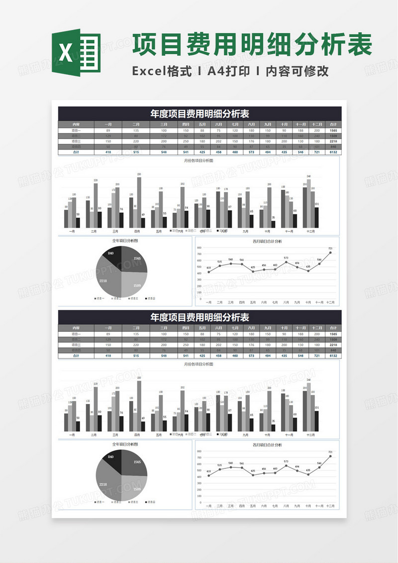 年度项目费用明细分析表excel模板