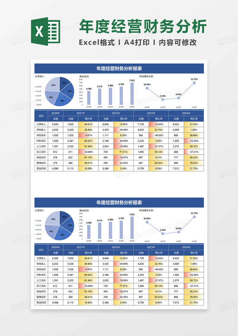 年度经营财务分析报表excel模板