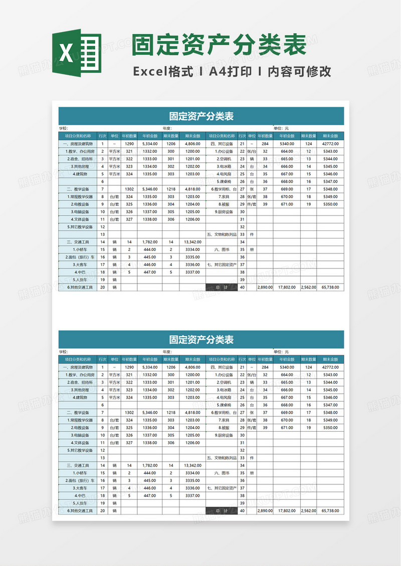 简单通用固定资产分类表excel模板