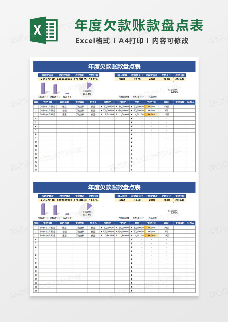 年度欠款账款盘点表excel模板